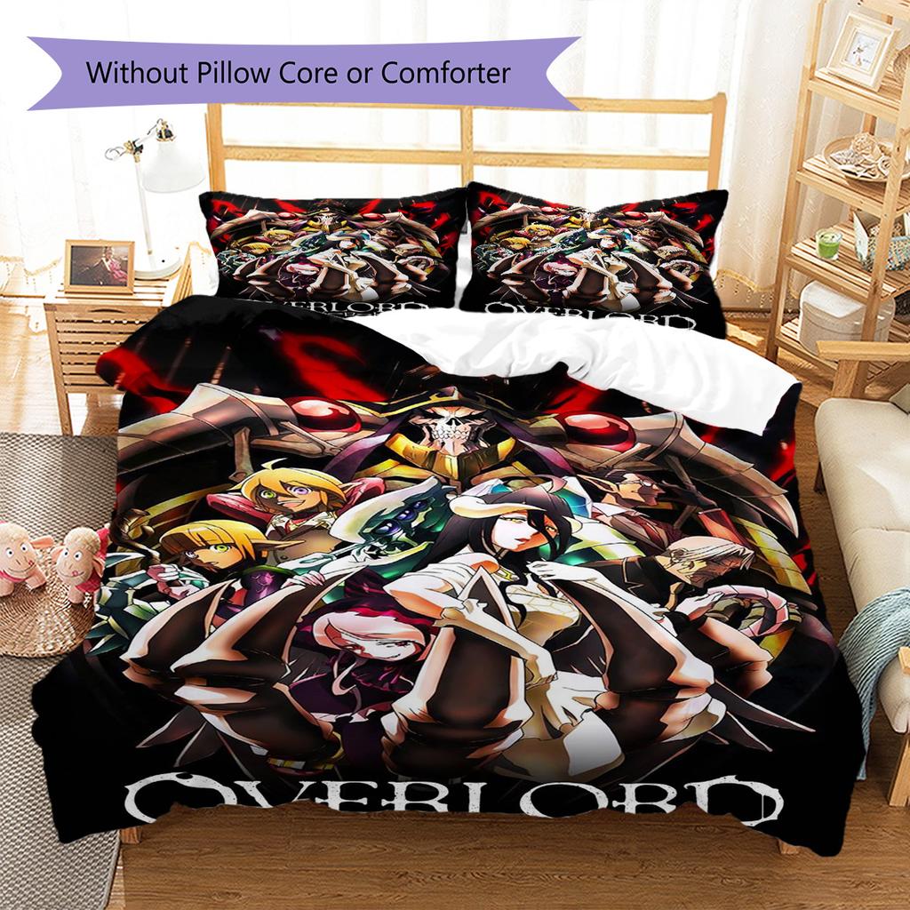 Anime Overlord Pattern Bedding Set Quilt Cover Pillowcase Home Decor Gift (1 * duvet cover + 2 * pillowcase, without core)