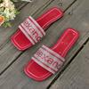 2025 direct sales 2025 new rhinestone one-word cool slippers embroidered D home thick heel slippers flat bottom cool slippers outer wear