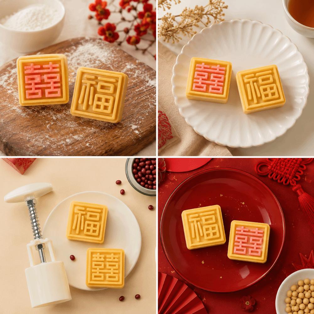 1 Mold And 2 Stamps Moon Cake Mold Square Shape Dessert Mold Pastry Mold for Kitchen Use