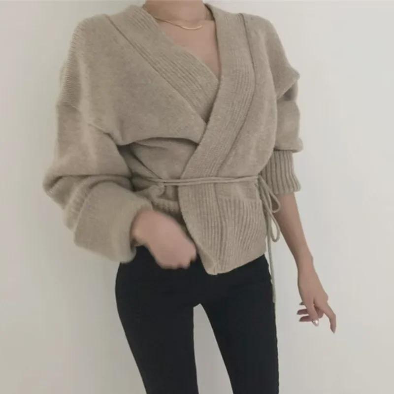 Women's V-Neck Knitted Cardigan Sweater - Autumn/Winter Lazy Style