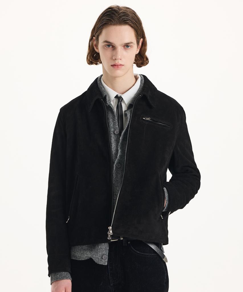 Connect Kinloch [Real Leather] Suede Racer Zip-Up Jacket [Black]