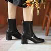 Женская осенняя обувь Кожаные короткие сапоги Люксовый бренд Туфли-лодочки с квадратным каблуком и острым носком Женские модные ботильоны 2024 года с застежкой-молнией сзади