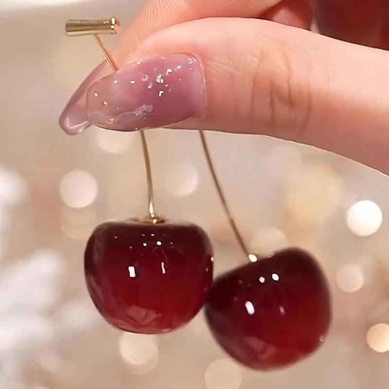 1 пара серег-подвесок в виде вишни, подходит для женщин для повседневной носки и вечеринок