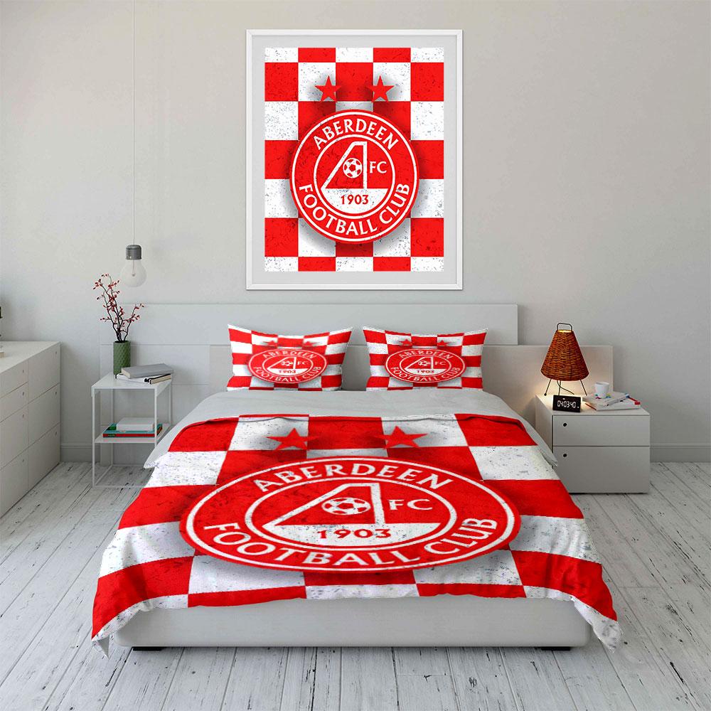 Aberdeen FC Patterned Bedding Set Bedding Duvet Cover Set Duvet Cover Pillowcases (1 * Duvet Cover 2 * Pillowcases, without duvet insert)