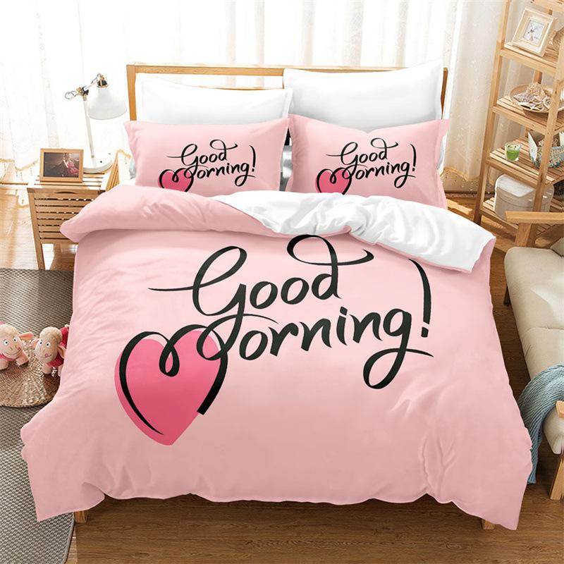 Pink Romantic Theme Duvet Cover Set King Queen Size Kawaii Cute Cartoon Yellow Crown Pink For Girls Women Polyester Bedding Set