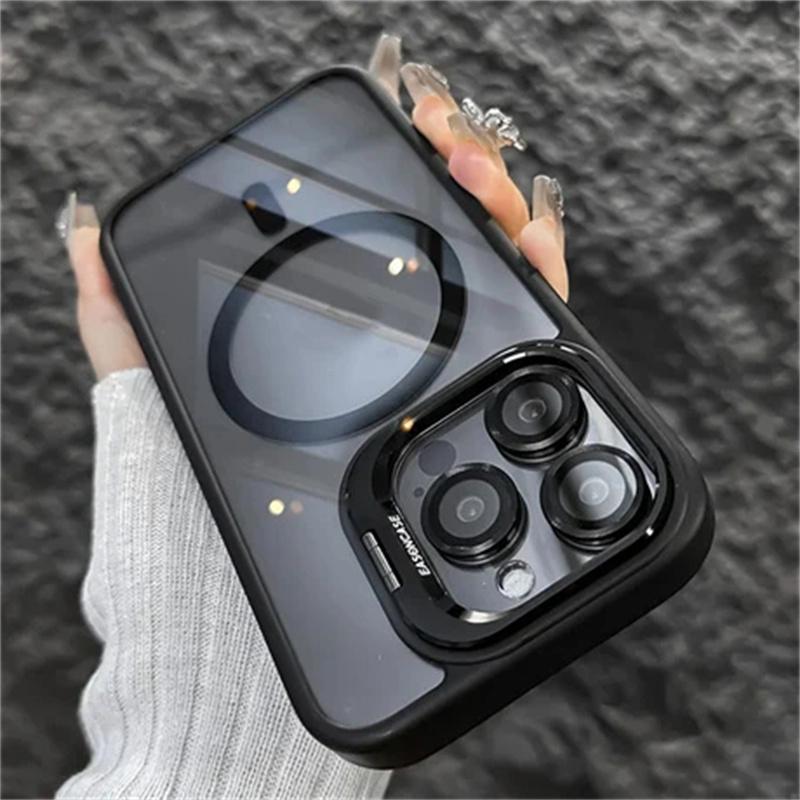 Роскошный магнитный противоударный чехол для телефона iPhone 16 15 14 13 12 11 Pro Max для Magsafe Funda Stand Glass Защитная крышка для объектива