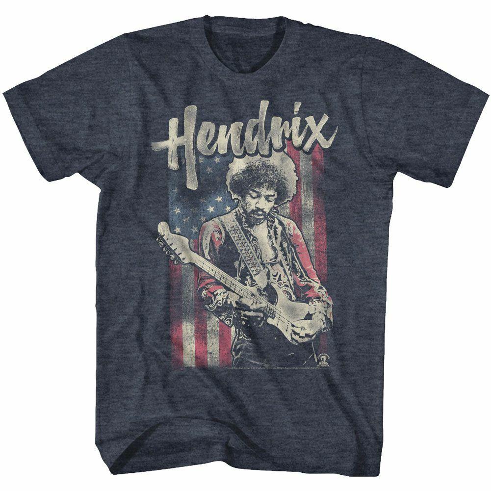 Jimi Hendrix Flag Navy Heather Adult T-Shirt Mens Womens Tees Top