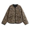 Autumn New Women's Fashion Animal Print Round Neck Long Sleeve Single-breasted Cotton Jacket Coat