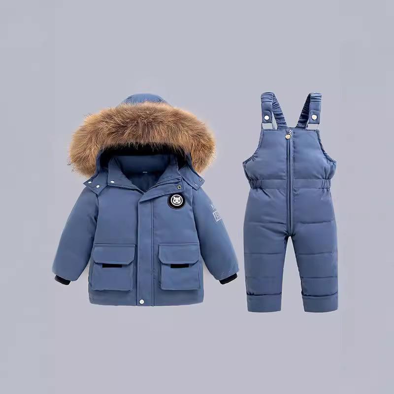 Velvet Winter Set: Thickened Down Overalls for Infants & Toddlers, 1-5 Years - 2-Piece Outfit