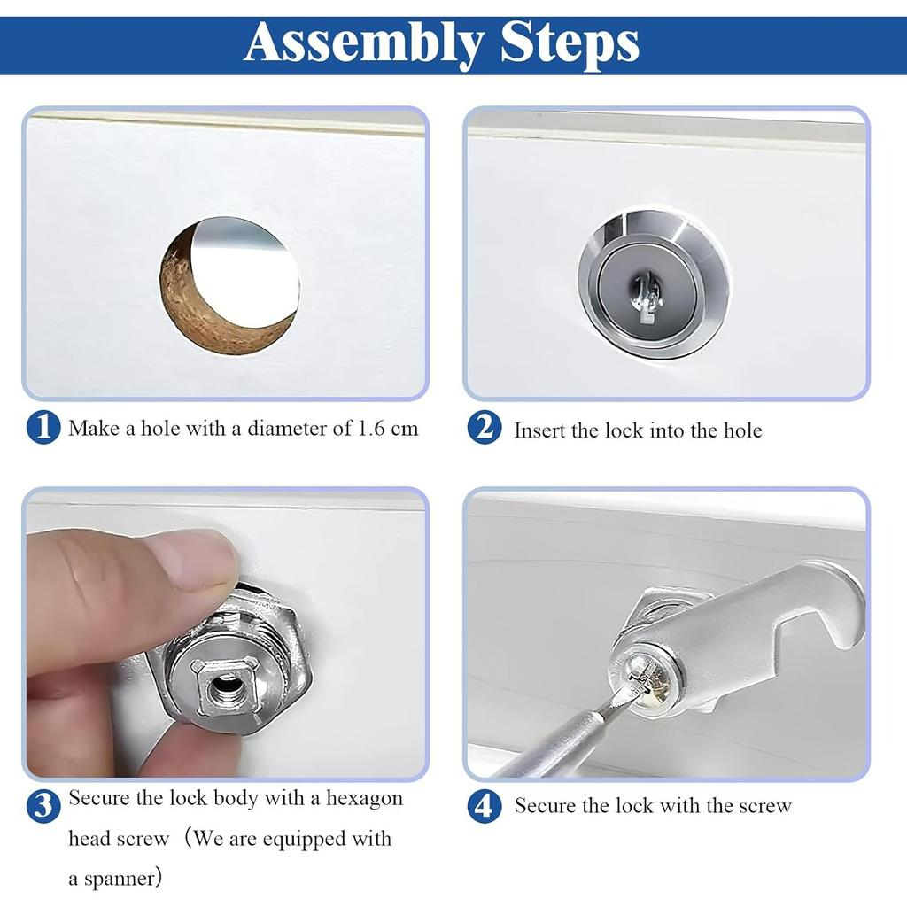 Cabinet Lock 20mm, Equipped with 5 Different Lock Plates, 5 Key Locker Locks,Cam Lock with Spanner and Screwdriver,Locker Locks Suitable for Mailboxes