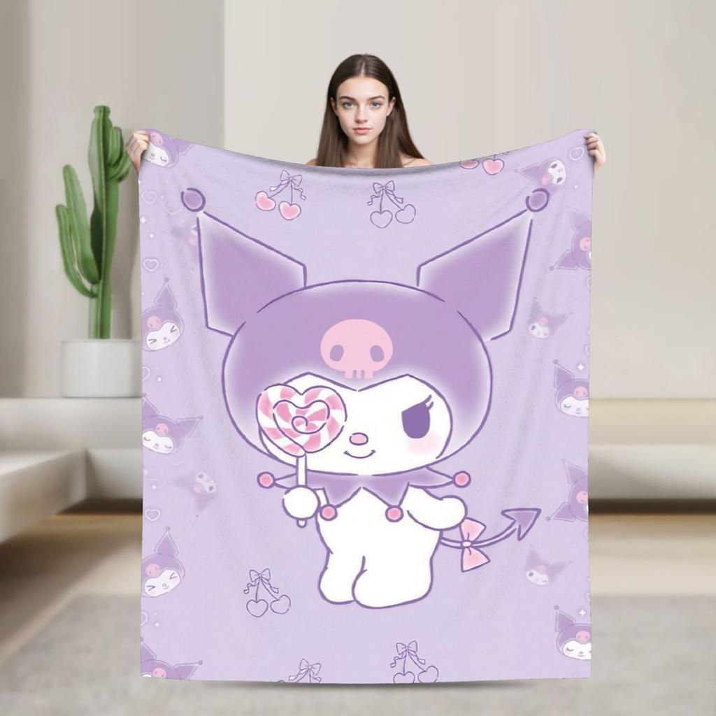 Фиолетовые пледы Kuromi Кавайный мультяшный шерстяной Потрясающие дышащие пледы для покрывала Осень/Зима