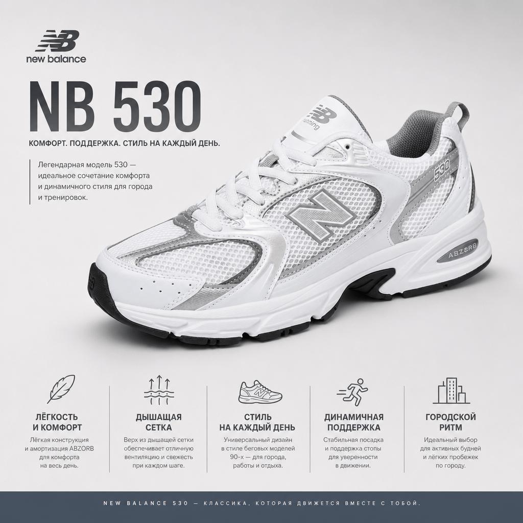 New Balance Кроссовки унисекс 530 White Metallic Silver MR530AD