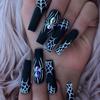 24pcs/set Long Ballet Shape Acrylic False Nails with 1 Jelly Gel and 1 Nail File, Spider and White Spider Pattern, 3D Rhinestone Press-on Nails