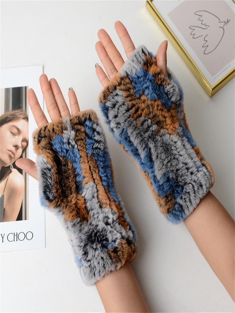 Новые женские вязаные варежки из 100% натурального меха кролика рекс, зимние теплые женские перчатки без пальцев из натурального меха, вязаные меховые варежки ручной работы