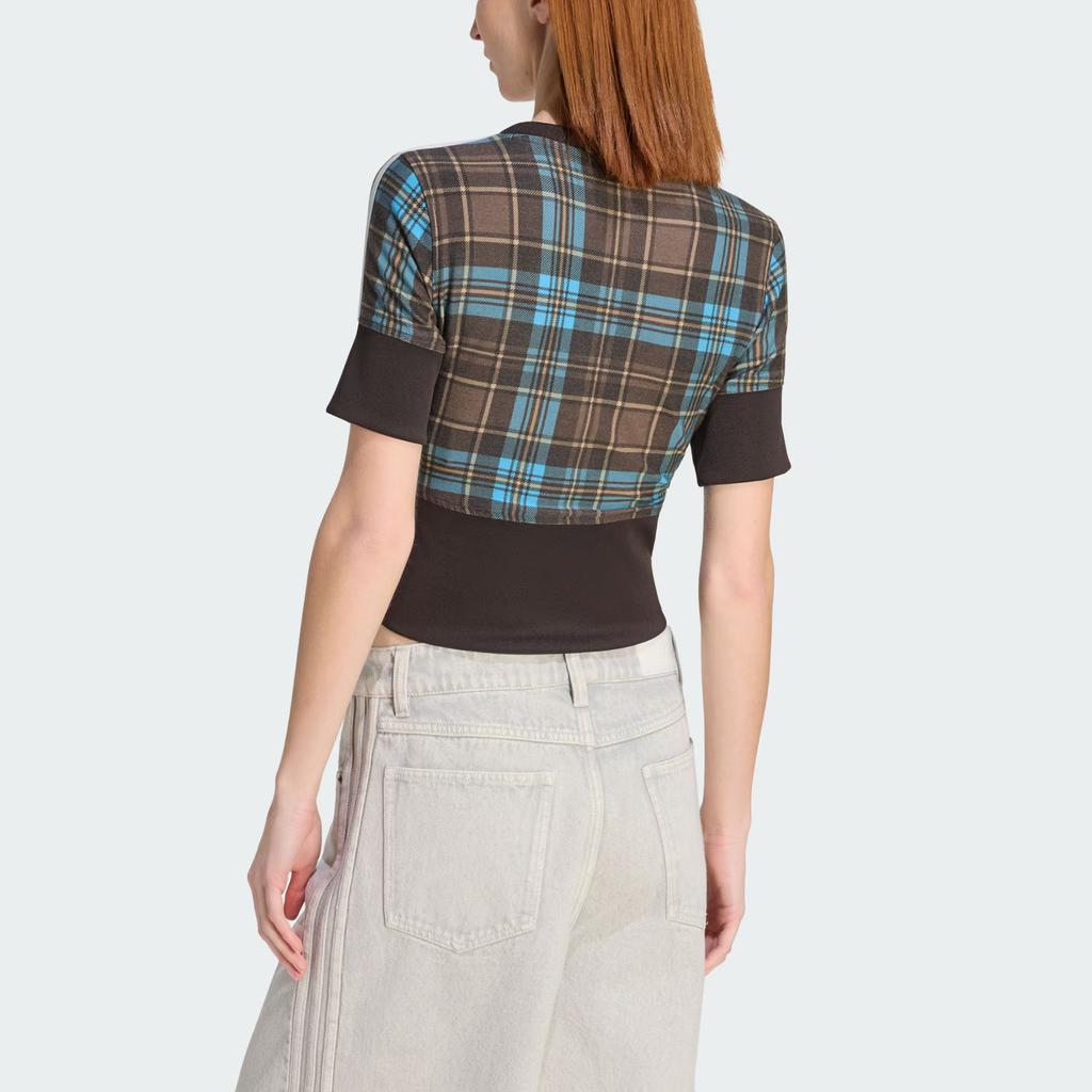 Adidas Оригинальная клетчатая рубашка на пуговицах Три полоски Клетка Пуговицы Спортивная V-образный вырез Короткий рукав Женские рубашки KW4548