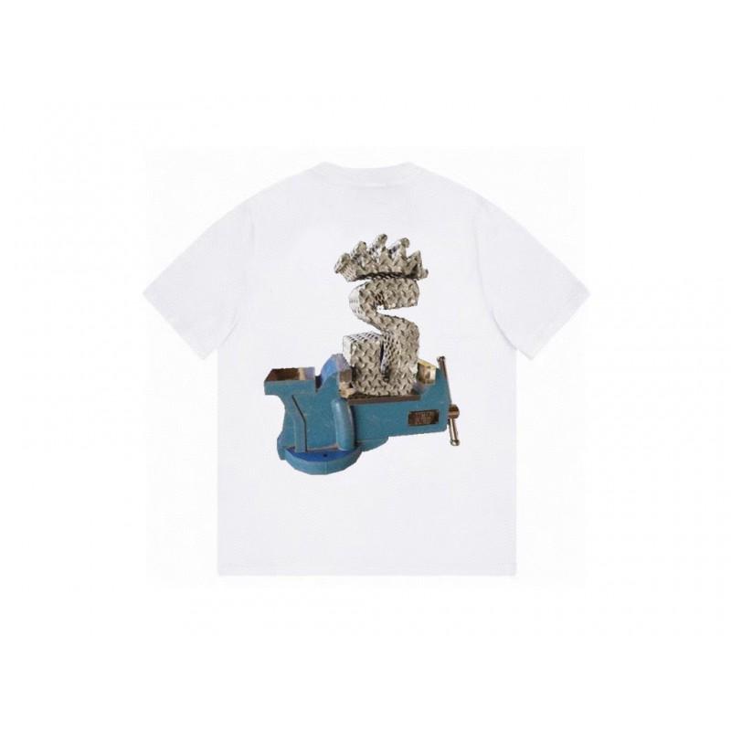 Футболка Stussy с коротким рукавом для подростков Свободный крой Хлопок 270 г Круглый вырез Повседневная одежда