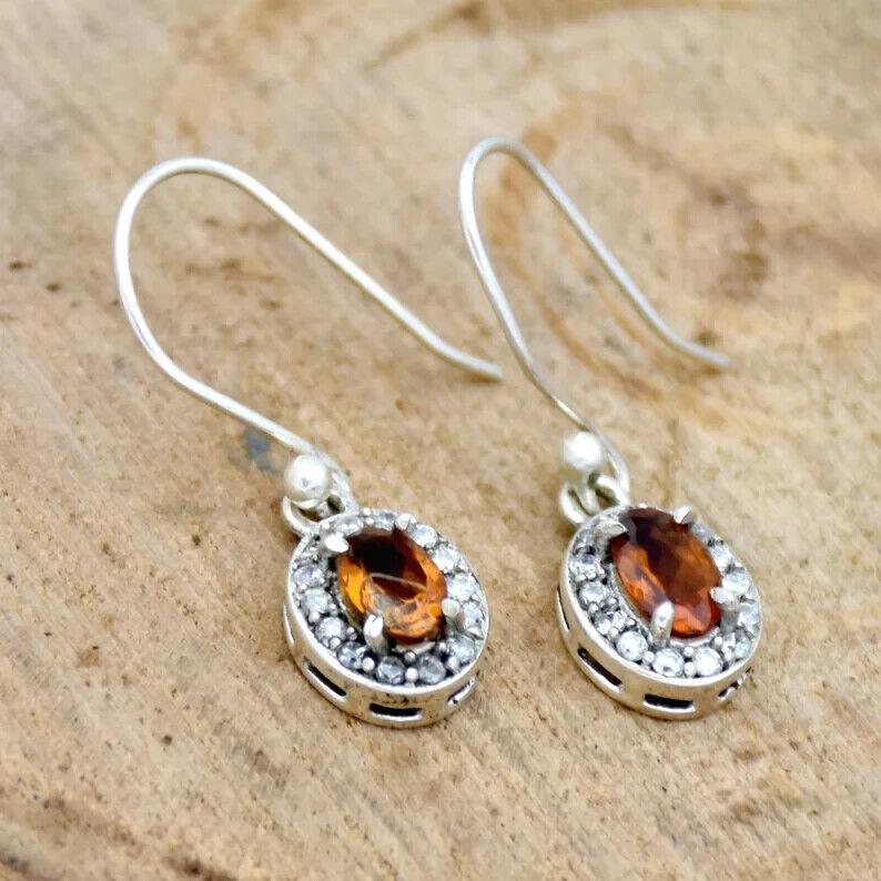 Серьги с цитрином, Серьги из стерлингового серебра 925 пробы, Серьги с драгоценным камнем цитрином