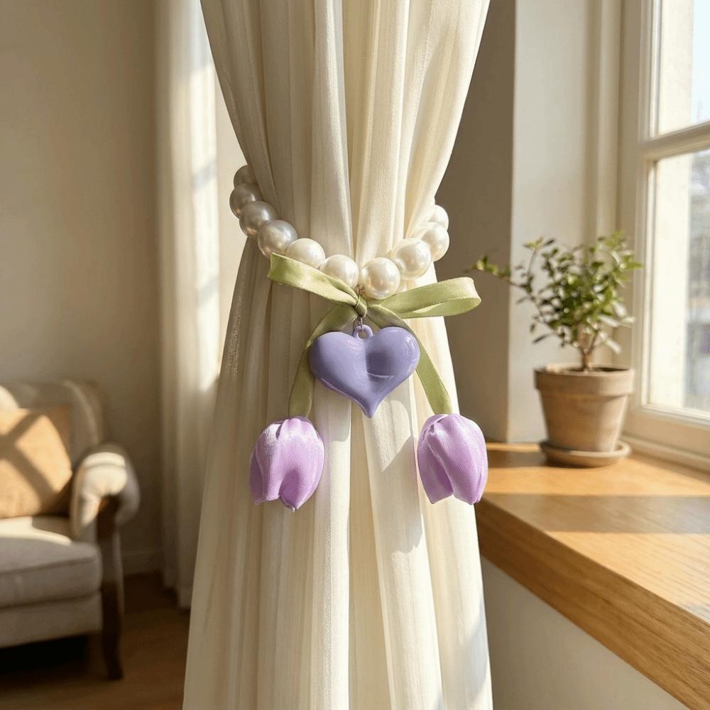 Beautifully Tulip Gauze Curtain Tie Decorative Heart Curtain Binding Living Room