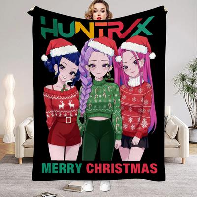Счастливого Рождества kpop Охотники на демонов Huntrix Одеяла Качество Мягкое Теплое Плед Зима Детское Диван Кровать Пушистое Покрывало