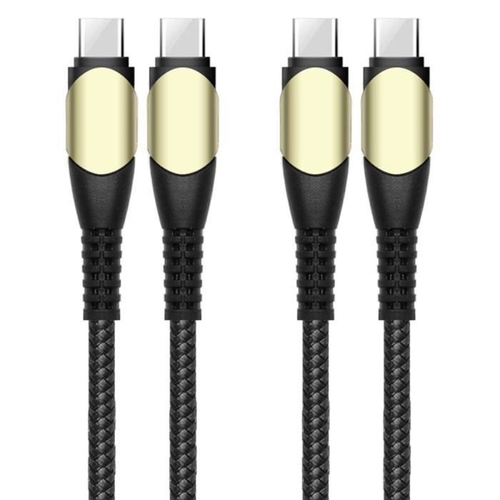 Lot de 2 Câble USB-C vers USB-C Rapide 60W pour Samsung Galaxy A36 A33 A34 A32 A56 A54 A53 A52 4G-5G A52s -Nylon Robuste 1M Noir