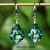 Ladies' Blue Baroque Leaf Earrings with S925 Silver Needle & Austrian Crystals