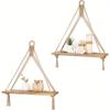 Hanging Shelves Boho Wall Decor 2 Pcs Rustic Wood Storage Shelf for Living Room, Display Shelving for Hanging Plants Photos