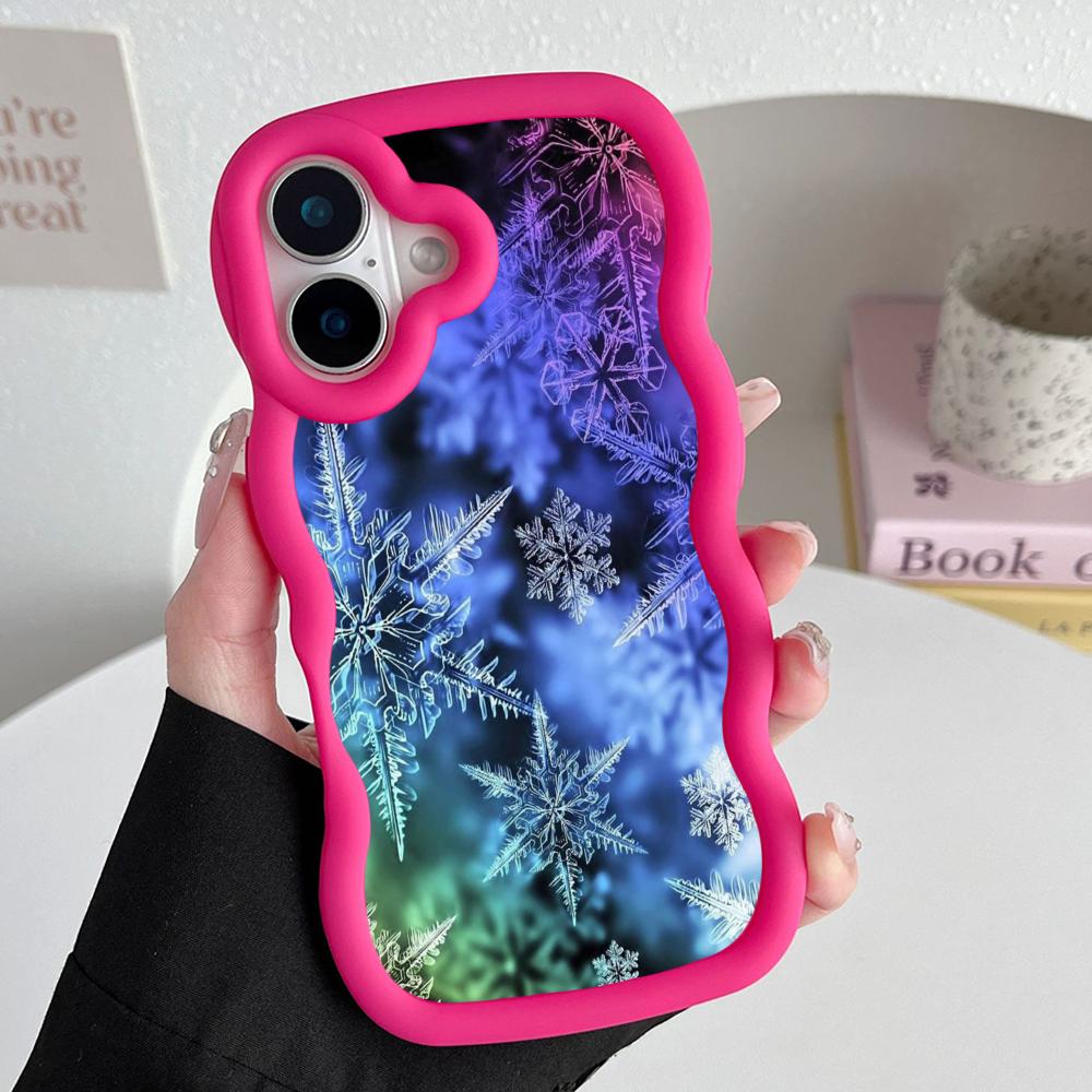 Зимний чехол для телефона с рисунком снежинки для iPhone 17 16 15 14 13 12 11 Air Pro Max Plus Волнистый край ТПУ Цветной чехол для смартфона