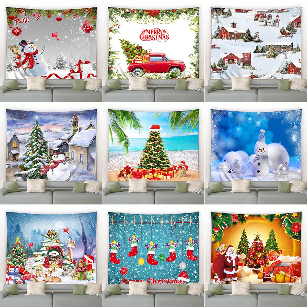 Санта-Клаус Снеговик с декоративным принтом и узором гобелен для дома, гостиной, спальни, настенное украшение, фон, тканевый гобелен