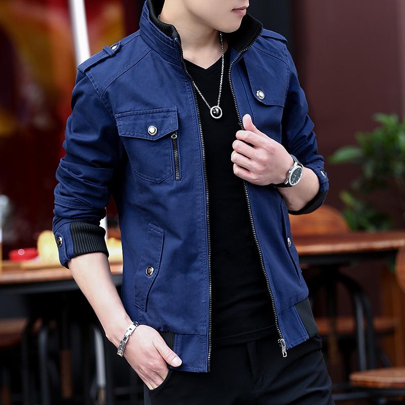 Men's Jacket Spring Korean Version Men's Coat Cotton Men's Stand-up Collar Tooling Jacket Youth Casual Men's Clothing