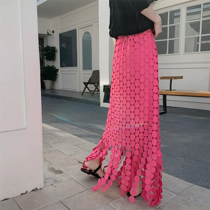 Dimanaf 2025 Новая женская юбка трикотажное кружево длинное праздничное ажурное сексуальное летнее стильное свободное базовое платье