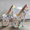 22cm Sexy Peep Toe Platform Women PumpsSuper High Thin Heels Patent Leather Wedding Stilettos Large Size 9 Inches Wedding Shoes