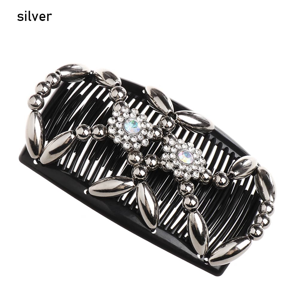 Handmade Flower Crystal Bun Maker Elastic Hairpin Beaded Hair Clip Double Comb Magic Hair Comb