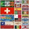 Plaque Tin Sign France Russia Spain Metal Sign Germany USA Country Flag License Plate For Wall Home Restaurant Craft Bar Decor