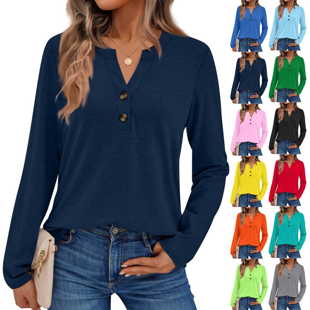 Women's Solid Color Long Sleeve Shirts Elegant Casual Tops Trendy Shirts Tops