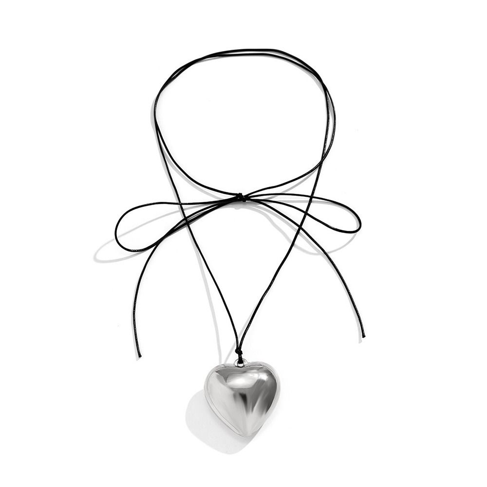Gift Simple Wax Thread Necklace Heart Pendant Heart Shaped Necklace Neck Jewelry