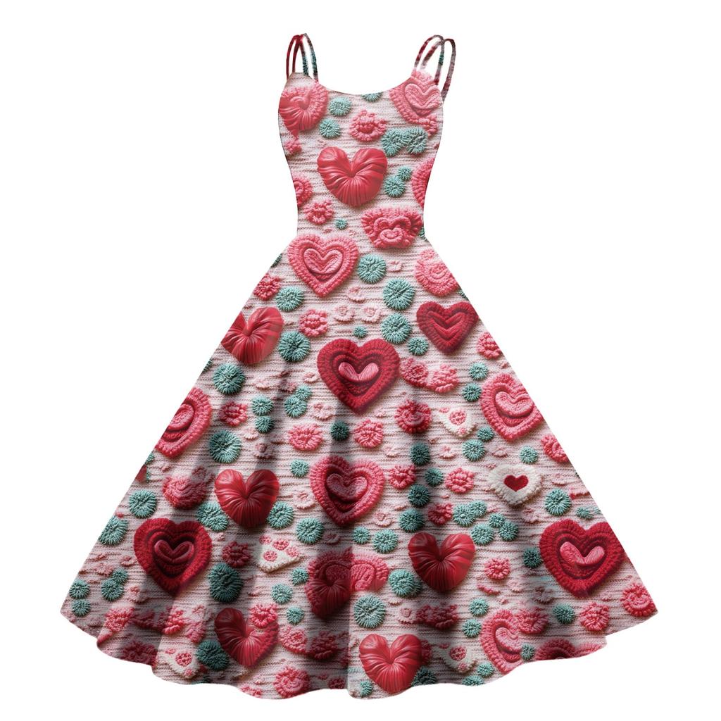 Women's Valentine's Day Love Heart Print Sexy Off Shoulder Vintage Dress