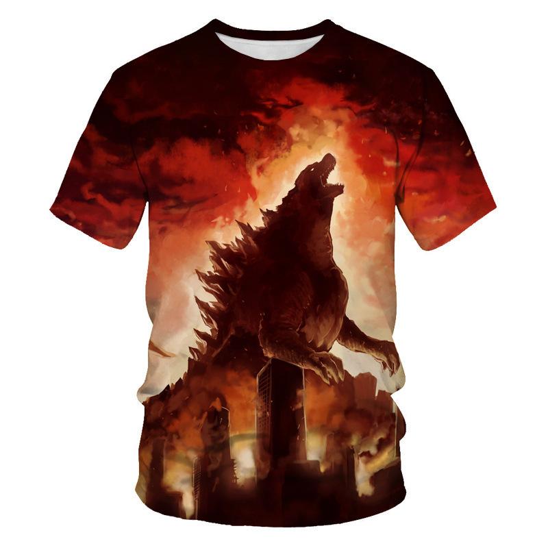Summer Round Neck 3D Godzilla Pattern Printed Top Fashionable Casual Short Sleeved Children's Boy T-shirts