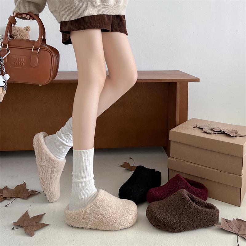 Модные бежевые суперпопулярные тапочки на толстой подошве для женщин, новинка осени и зимы 2025 года, хлопковые тапочки на мягкой подошве