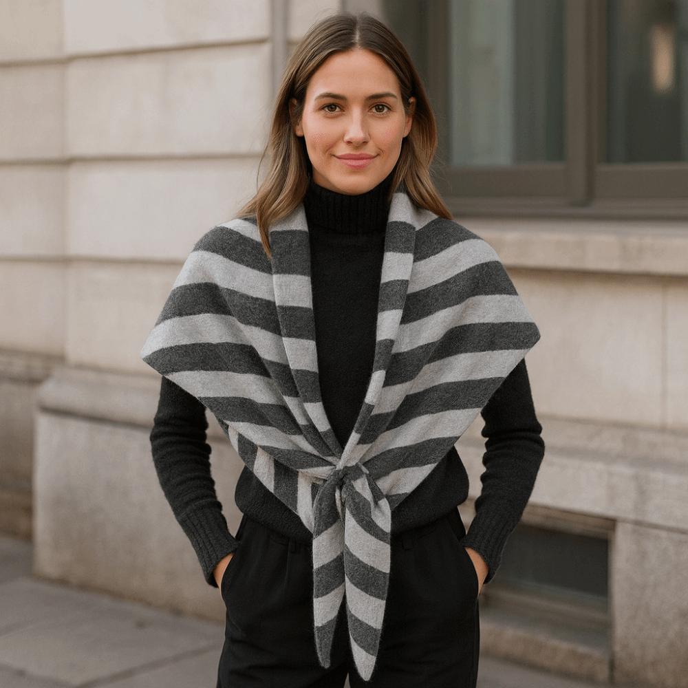 Plush Knitted Triangle Scarf Korean Style Cape Wraps Retro Striped Scarf Autumn Winter