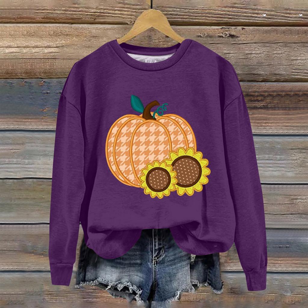 Женская мода Хэллоуин с длинным рукавом с принтом Свободная толстовка с круглым вырезом Топ