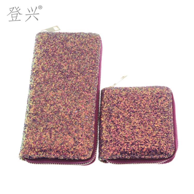 New Laser Fluorescent Diamond Sequins Women's Short PU Wallet, Student Children's Bag