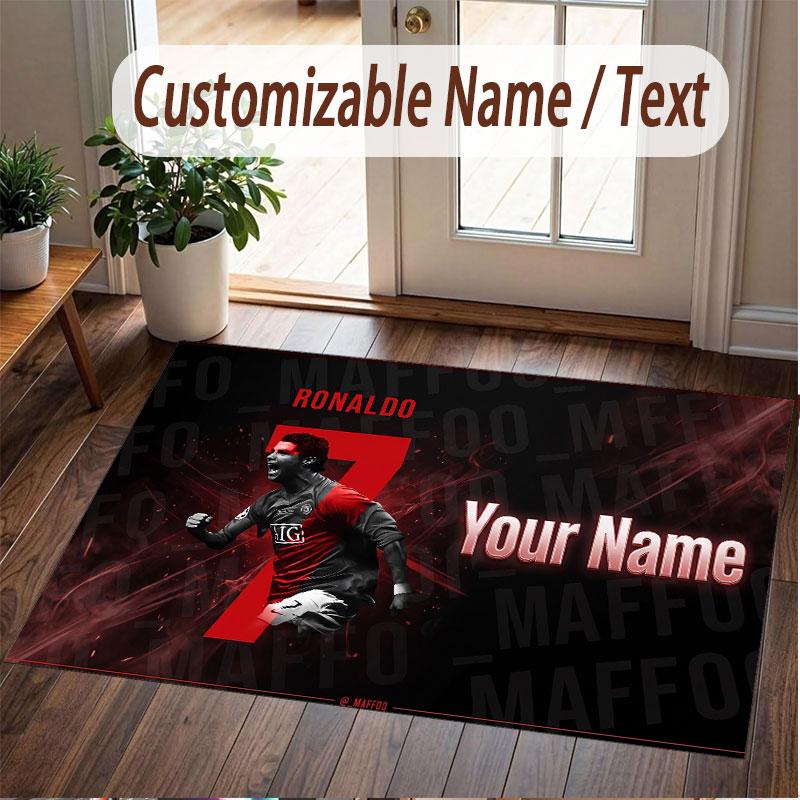 Custom Rug Cristiano Ronaldo Pattern Print Name Text Soft Non‑Slip Floor Carpet for Home Indoor Decoration