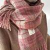 2025 Women'S Autumn And Winter New Rose Colored Scarf, High-End Versatile Casual Style, Simple And Warm, Showing White Checkered Student Scarf