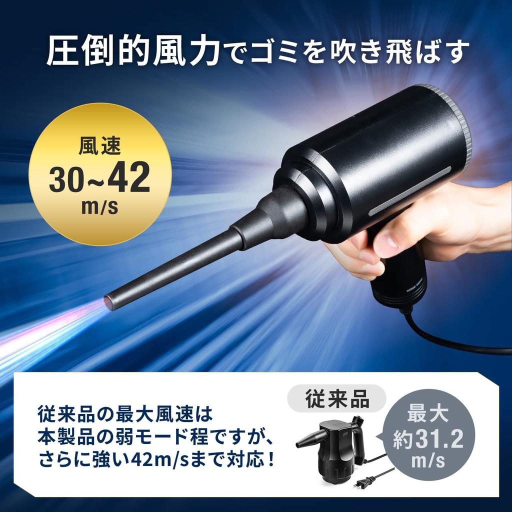 Sanwa Direct Electric Air Duster, AC Powered, Powerful, Includes 3 Nozzles, 3m Cable, for PC Cleaning (200-CD079)