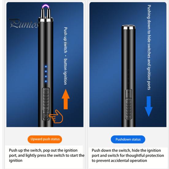 USB Rechargeable Electric Long Kitchen Ignition Stick Hanging Buckle Design Stove Windproof LED Flameless Pulse Igniter