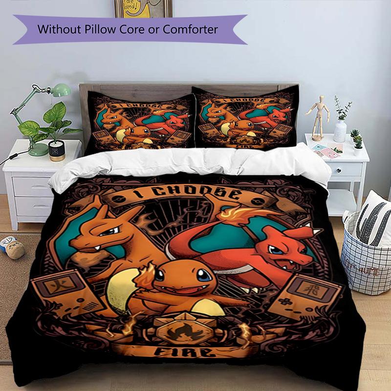3pcs Duvet Cover Set (1*Duvet Cover + 2*Pillowcase, Without Core), Charizard VS Blastoise Print Bedding Set, Bedroom Decor, All‑Season, Birthday Gift