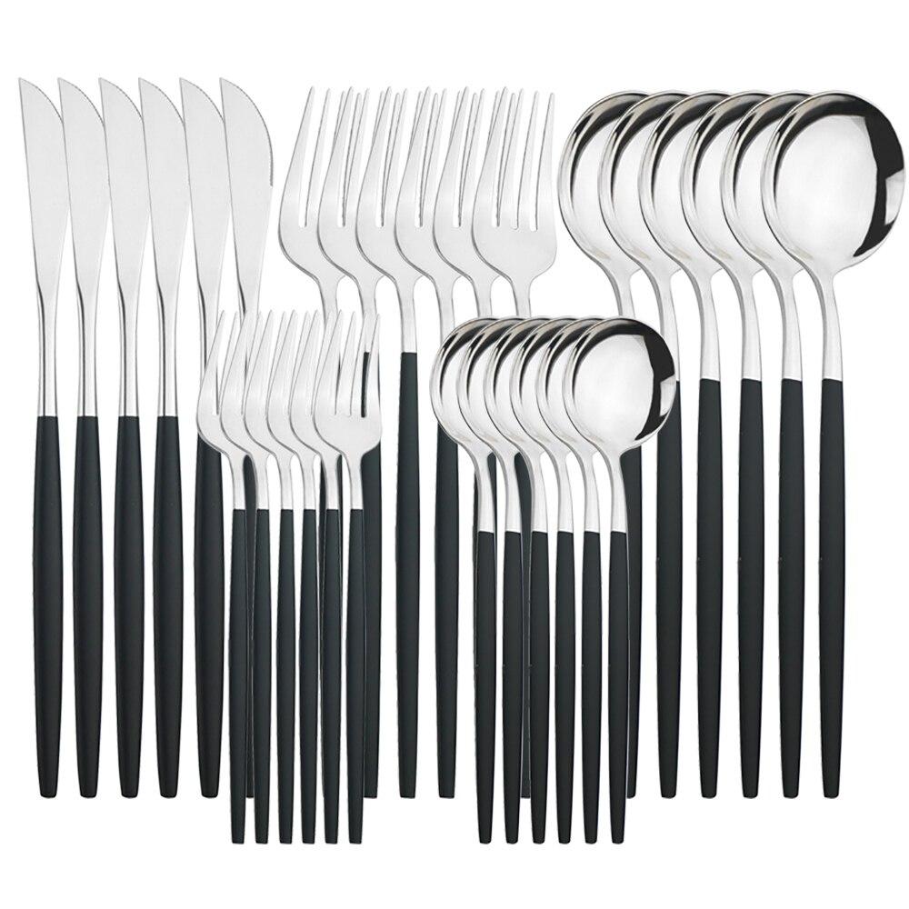 30 шт./6 компл. столовая посуда золотые ножи вилка десерт кофейные чайные ложки ложки набор столового серебра столовые приборы из нержавеющей стали кухонная посуда