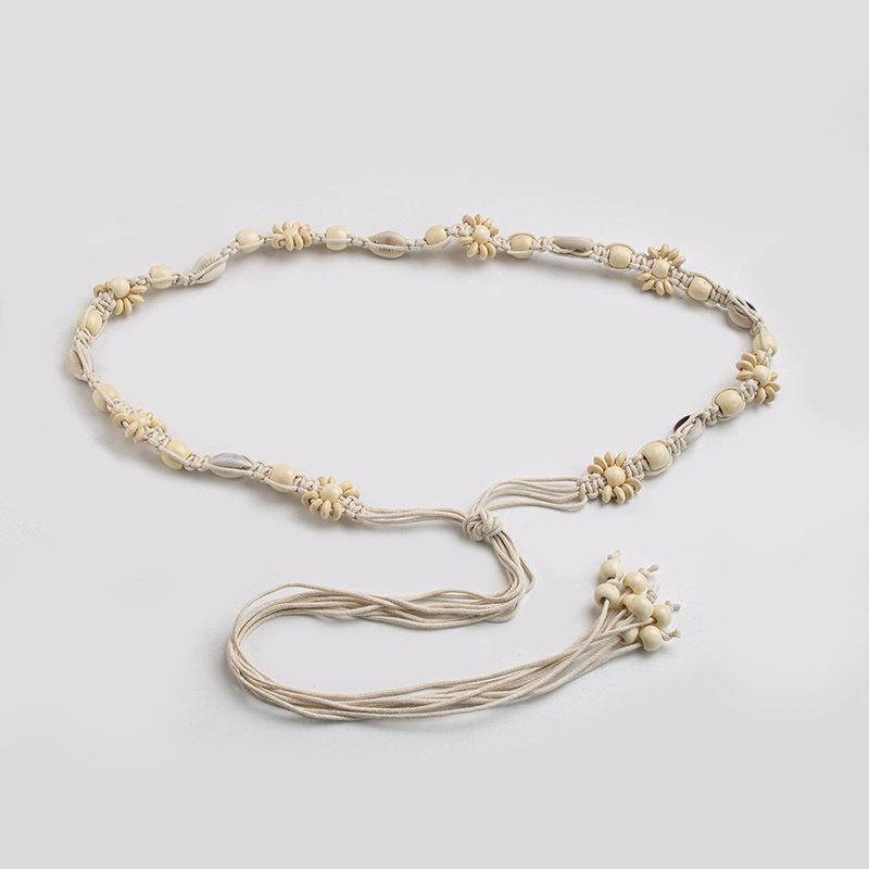 Бохо Стиль Вощеная Веревка Плетение Узлами Этнический Стиль Ручная Работа Деревянные Бусины Женский Пояс Повседневный Стиль для Отпуска Изысканная Поясная Веревка