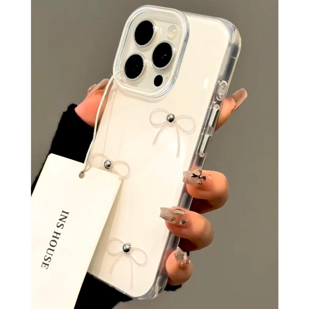 Bow Suitable for Apple 16 15promax Mobile Phone Case Iphone14pro Cute Cartoon 13 Pearls