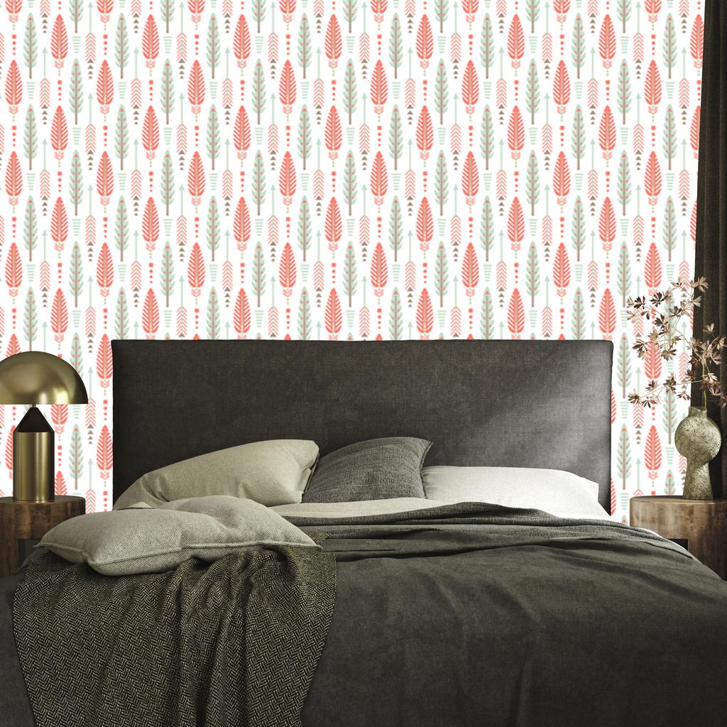 Ethnic Coral and Light Gray Wallpaper 50x1000